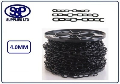 4 mm, 4 MM SCHWARZE STAHLKETTE, GESCHWEISSTES KURZGLIED, 1 MTR BIS 10 MTR LÄNGEN