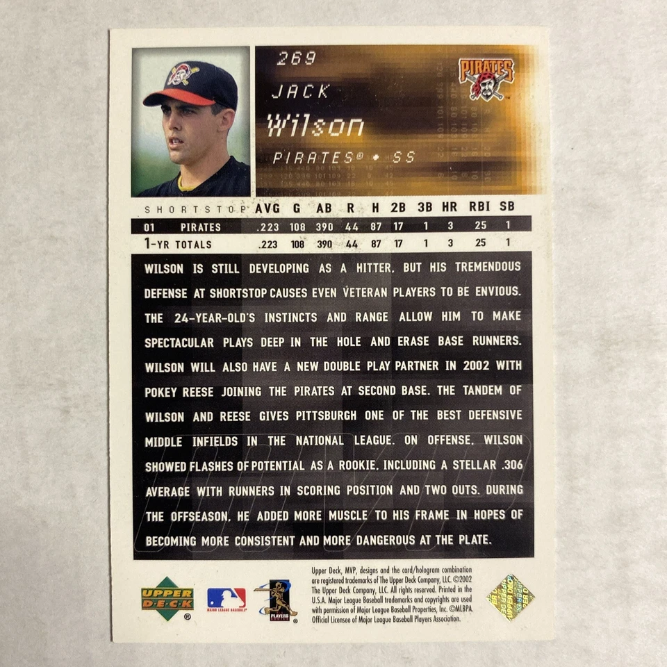 2002 Upper Deck MVP Gold Jack Wilson 4/25 Touched Corners AD - Image 2 of 3
