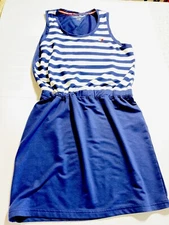 TOMMY HILFIGER Womens Navy Stretch Sleeveless Scoop Neck Mini Sheath Dress S EUC