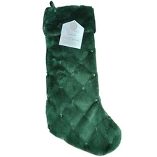 My Texas House 20 inch Melissa Plush Quilted Design Green Christmas Stocking