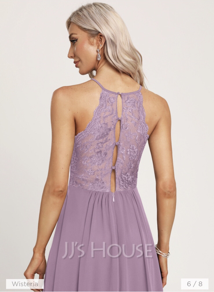 JJ's House Wisteria A-Line V-neck Tea-Length Chiffon Lace Dress
