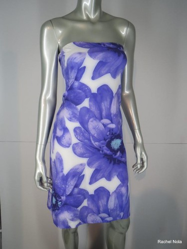 Vestido de lavandería fiesta cóctel sin tirantes BodyCon talla 2 púrpura floral funda elástica - Imagen 9 de 9