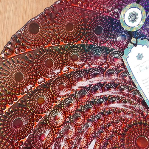 Silber geschmiedet irisierend Kunst Glas Schale lila pink grün 13" Herzstück Neu mit Etikett - Bild 9 von 23