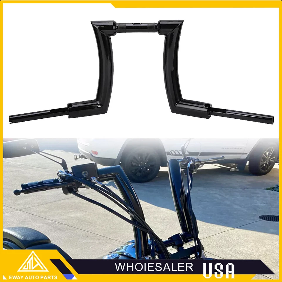 Manillar negro 14" Rise 2"" Ape Hanger ADN para Harley Touring Softail Sportster Foto 3 de 4