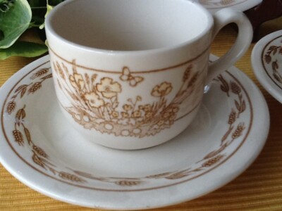 Eit English Ironstone England Ähren Ernteszene Beige 2 Tee / Kaffeetasse NEU