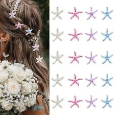 20 PCS Starfish Rhinestone Hair Clips Small Beach Wedding Barrettes Colorful