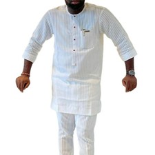 African Men 2 Piece Set Kaftan Shirt Pants Embroidered Danshiki Traditional Suit