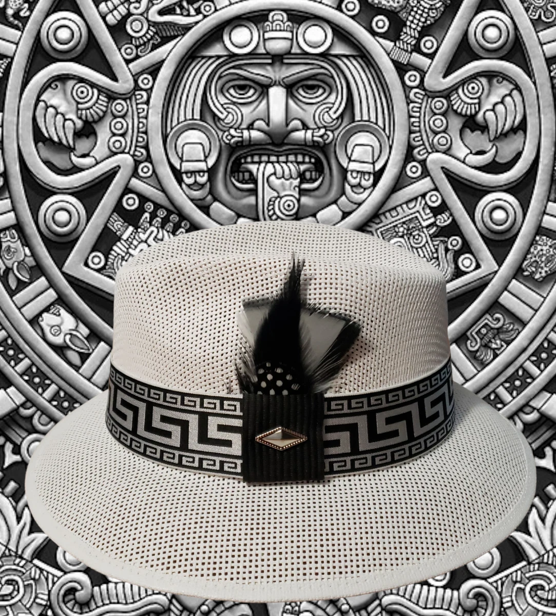 Men Custom Aztec Chicano Chicana Mexicano Viejo White Lowrider Hat Fedora