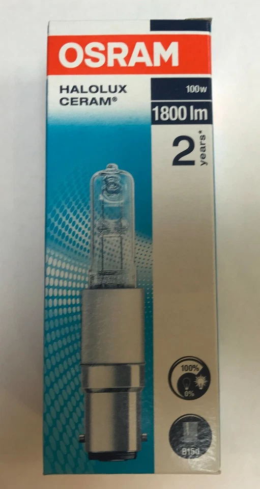 Lámpara halógena OSRAM Halolux Ceram B15d 100W 230V transparente 64496 KL ¡NUEVA Y EMBALAJE ORIGINAL! 64475