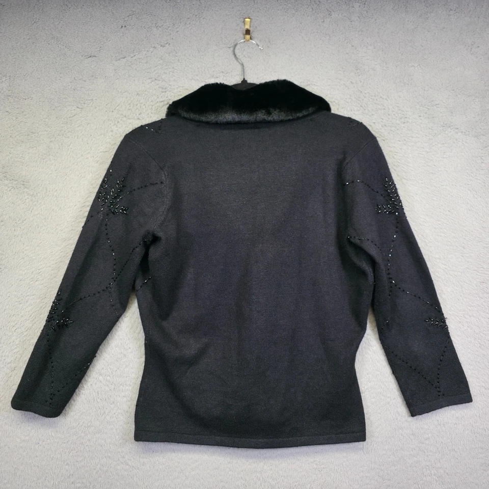 Cárdigan suéter vintage de seda y cachemir para mujer S negro imitación piel con cuentas corto LEER Foto 4 de 4