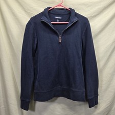 Lands  End Men  s Bedford Rib Quarter Zip Pullover Navy Blue Sweater Size Small