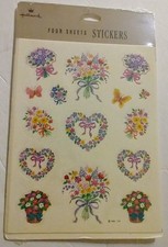 Rare VTG Hallmark Sticker Flowers, Butterflies 4 Sheets, 60 Stickers NOS