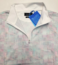 New BUGATCHI Quarter Zip 8 WAY STRETCH Sweater Men's XL X-LARGE Blue GEOMETRIC