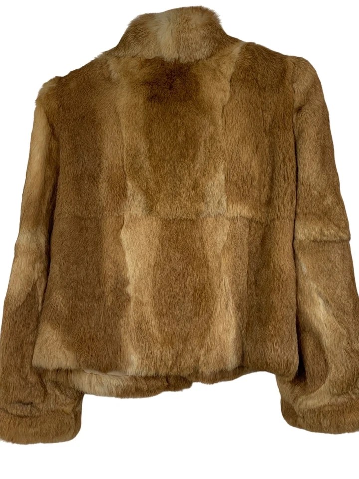 Vintage 80s Genuine Rabbit Fur Coat Size M Patchwork  RH10471 GUC Wide Sleeve - Image 4 of 4