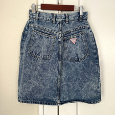 GUESS Georges Marciano Vintage Acid Wash Denim Skirt High Rise Made USA Size 28