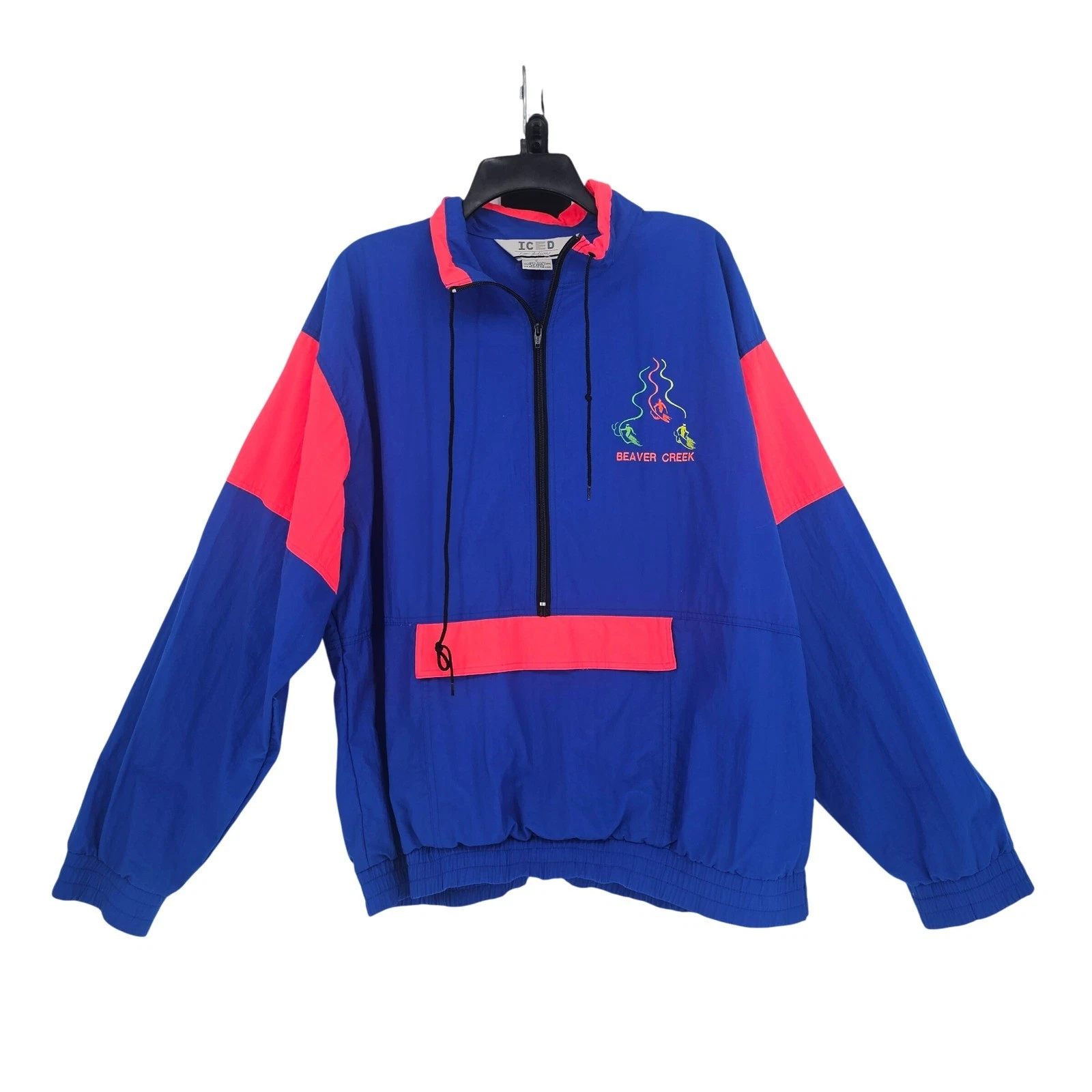 Vintage 90s Beaver Creek Ski Anorak Windbreaker L Blue Neon Pink Outdoor Retro