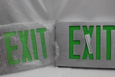 2x Illuminated EXIT Signs – One-Sided Silver Metal Frame w/ Green Text