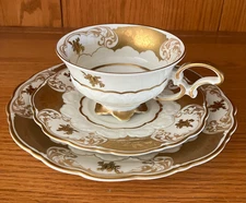 Weimar Germany Hertha Tea Cup Saucer & Dessert Plate White & Gold 16015