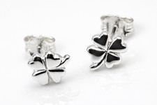 Sterling Silver 925 Children Child Small Four Leaf Clover Earrings - Free Post