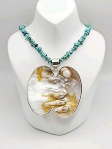 Jay King Desert Rose Trading Sterling Silver Blistered Pearl Turquoise Necklace