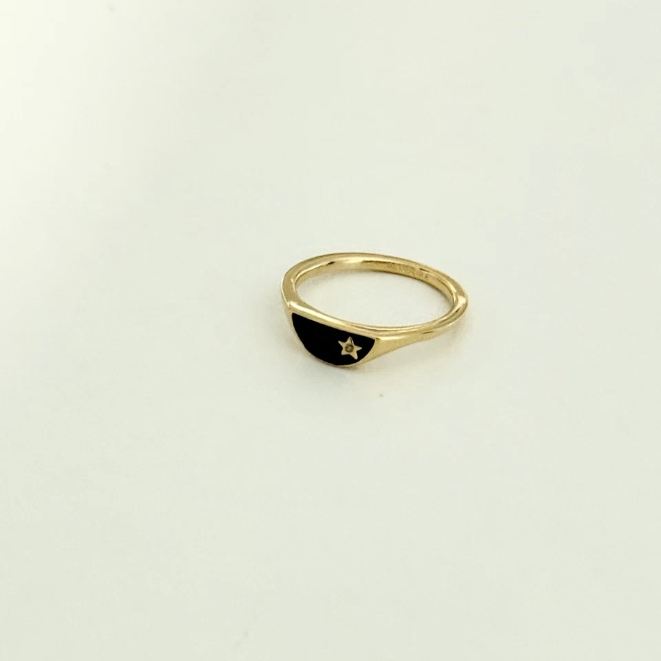 Anillo Pandora ME Reducido Esmalte Negro Sello Chapado en Oro 14K Talla 6 Foto 4 de 4
