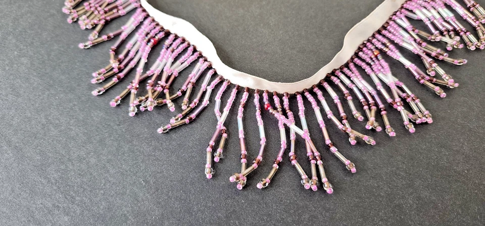 Couture Pink & Bronze Beaded Fringe Trim – 18" Handcrafted Embellishment - Image 3 of 4
