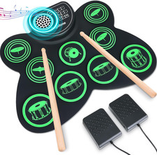 Electronic Drum Set, Roll Up Drum Practice Kids Drum Set with Dual Stereo