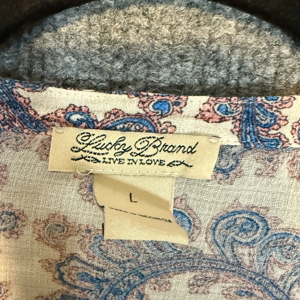 Camisa Lucky Brand Mujer Grande Azul Cachemira Floral Blusa Bohemia Cottagecore Foto 3 de 4