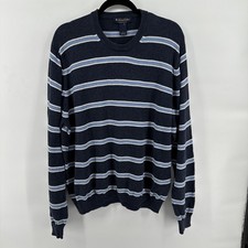 Brooks Brothers Supima Cotton Navy White Blue Stripe Crew Neck Sweater Large