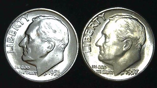 1956 57-P  10C Roosevelt Dime (2  Coins) BU 90% Silver 26ctt0106-7