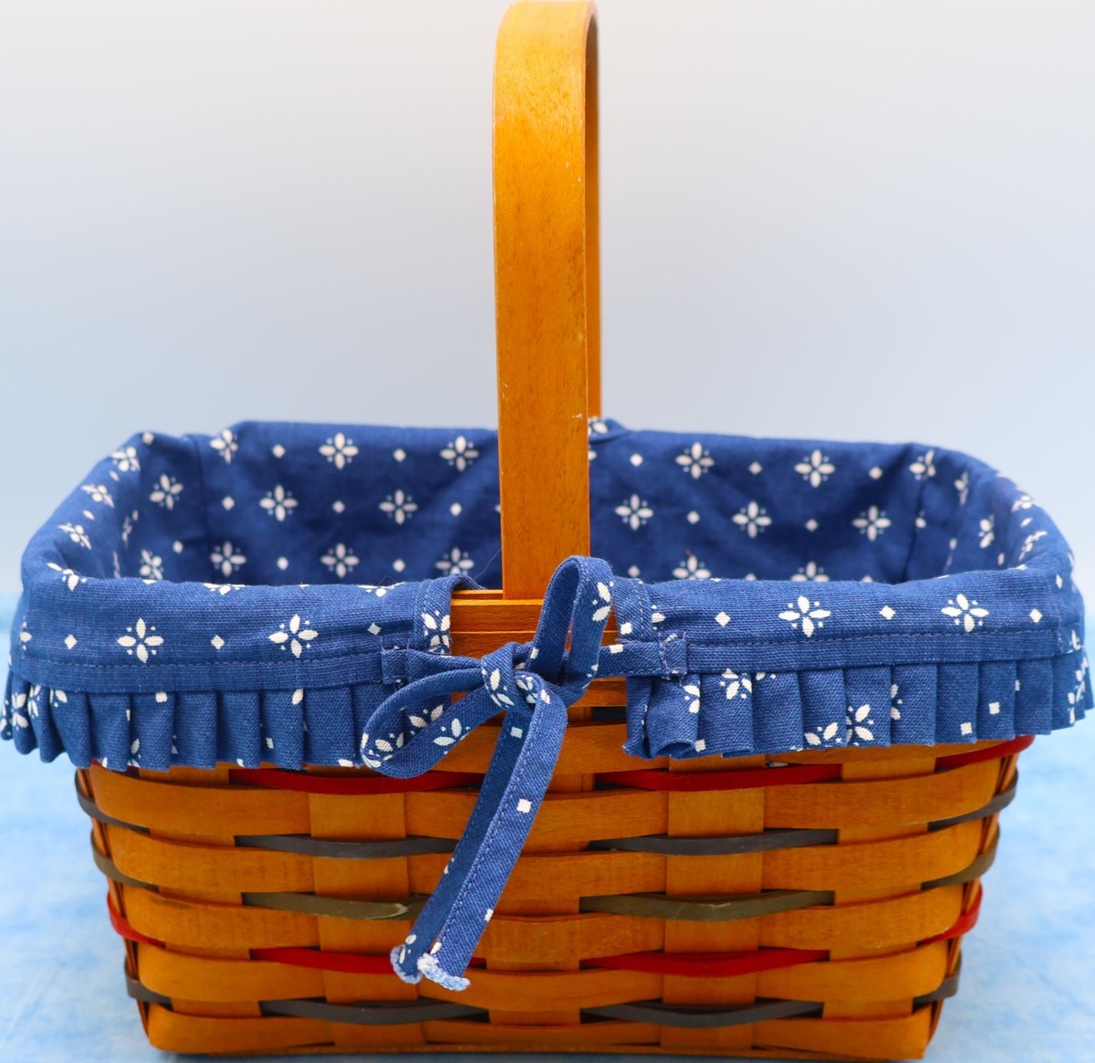 Longaberger 1996 Basket w Fixed Handle Blue Liner Protector USA