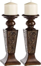 Creative Scents Cracked Mosaic Design Schonwerk Brown Pillar Candle Holder 2 Set