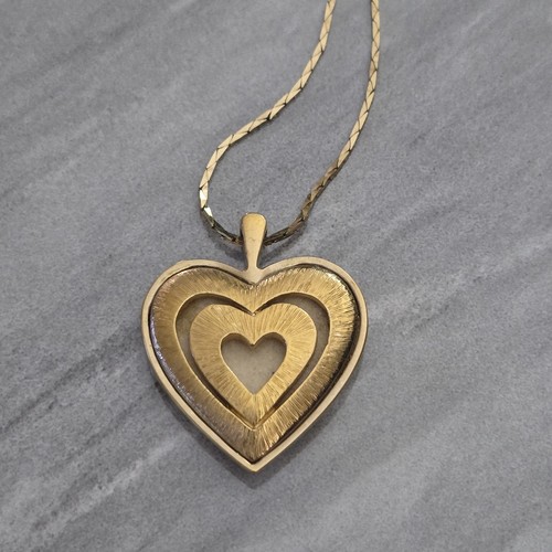Vintage Gold Tone Layered Heart Pendant Necklace Romantic Statement Jewelry