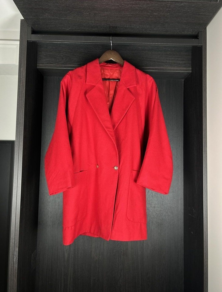 Burberry 100% Wool Pea Coat Red Royal Tassels Size 12R