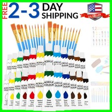 Acrylic Paint Set 12 Colors 2 Pack With 20 Paint Brushes, 24 Acrylic Paints f...