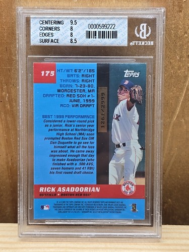 2000 BOWMAN'S BEST #175 RICK ASADOORIAN ROOKIE BGS 8.5 2546/2999 - Picture 2 of 2