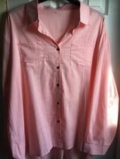 New ladies long sleeve pink 4XL shirt tail long blouse cotton/ linen feel