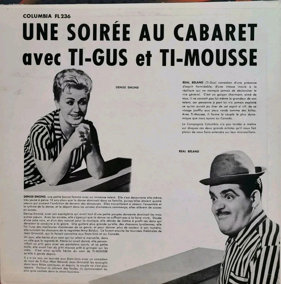 Vinyl LP Ti-Gus Et Ti-Mousse - Une Soiree Au Cabaret FL236 VG Canada Comedy - Image 2 of 4