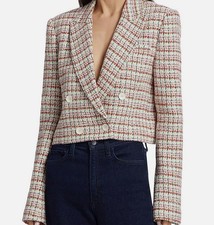 Derek Lam 10 Crosby Women's White Kyle Cotton-Blend Tweed Cropped Blazer Size 12