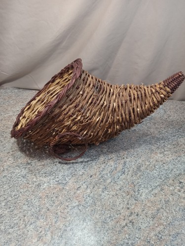 VTG Cornucopia Horn of Plenty Basket Wicker Rattan Thanksgiving 15" Centerpiece - Bild 2 von 15