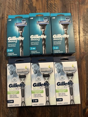 6 Ct Gillette SkinGuard Razors and Mach 3 Handles And Cartridge Blades New