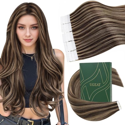 Tape Extensions Echthaar Dunkelbraun 40 cm Remy Glatt Echthaar Tape in Extens...