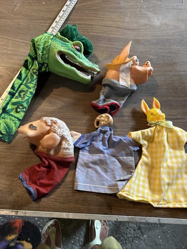 Vintage Lot of 5 Rubber Head Clothed Body Hand Puppet Show Characters