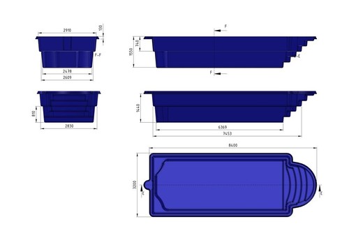 GFK Schwimmbecken Swimmingpool Rechteck 3,20x8,40x1,55m Komplettset Fertigbecken - Bild 2 von 4
