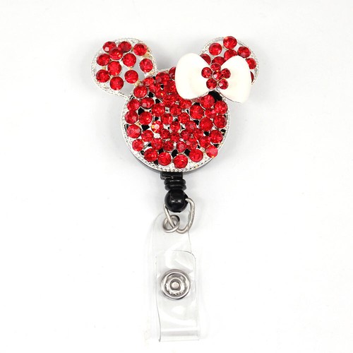 2pcs/lot Retractable Rhinestone Cartoon Animal Mouse Head ID Badge Reel Holder - Picture 15 of 17