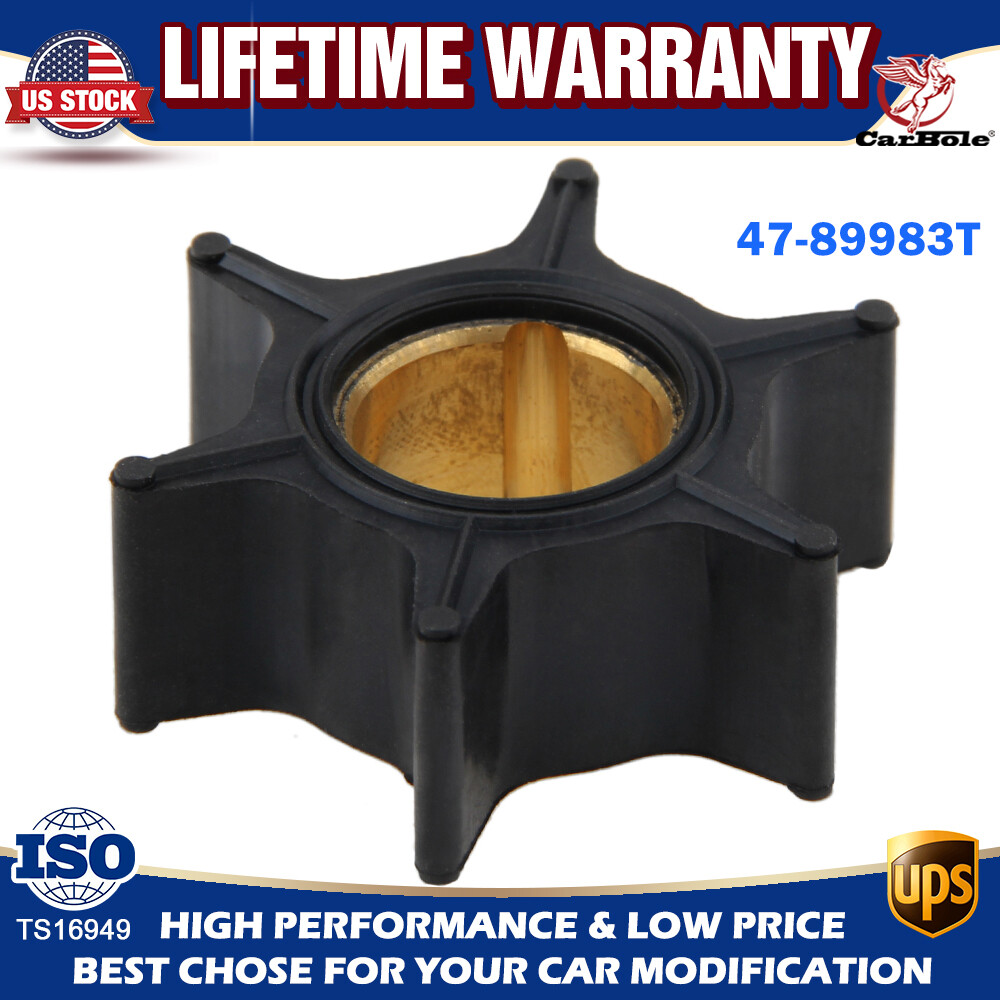 Water Pump Impeller For Mercury 30-70hp Outboard Motors (47-89983T) - 6-Blade Neoprene With Brass Hub, 1 Year Warranty