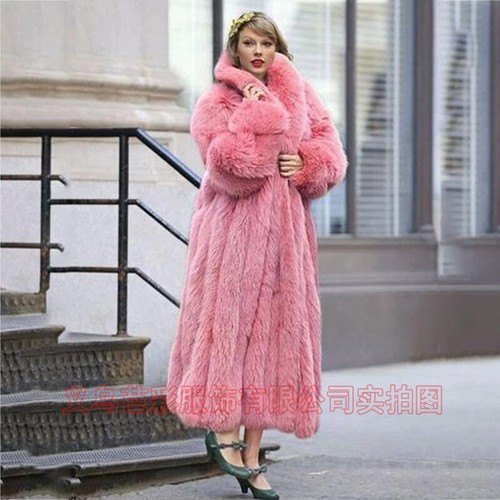 New Artificial Fur Coat Pink Fur Coat Women's Long Imitation Rabbit Fur Coat - Picture 15 of 16