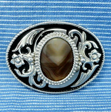 Classic Western Belt Buckle Beautiful Agate Stone Mount Vintage 80s USA .CVB618