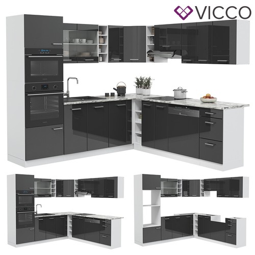 Küchenzeile Eckküche Einbauküche R-Line Ecke Weiß Anthrazit Arbeitsplatte Vicco - Bild 7 von 7