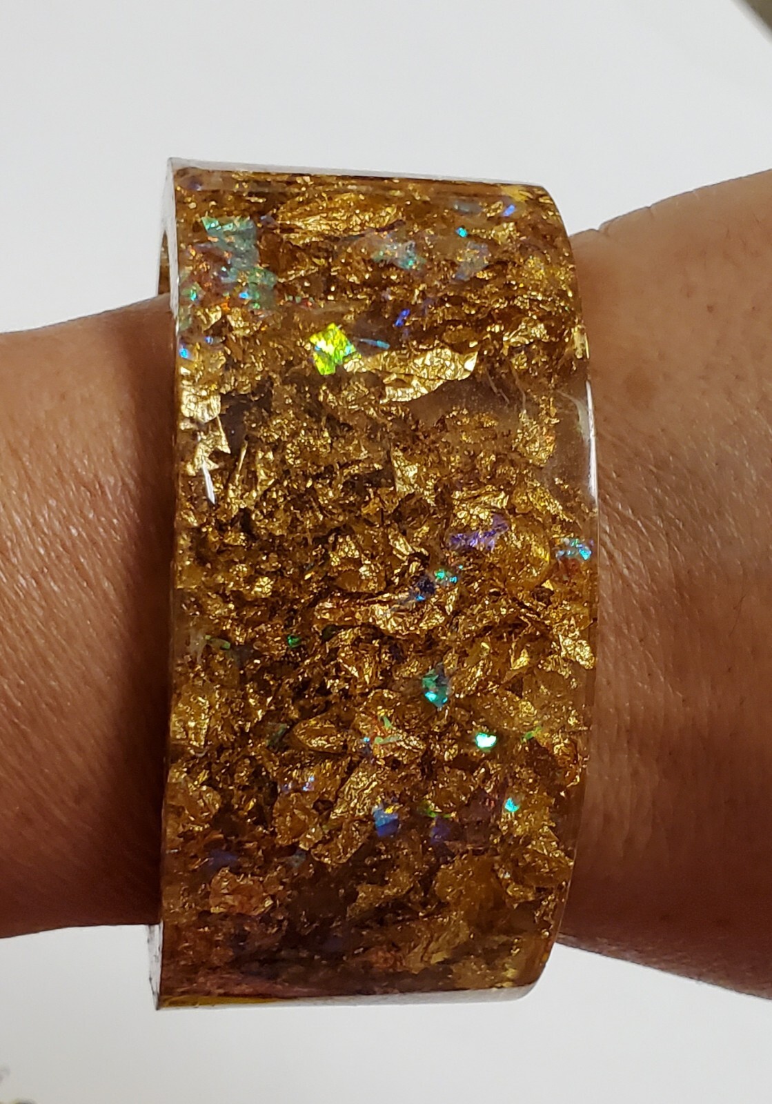 Large Gold Leaf Resin Cuff Statement Bracelet - image 2